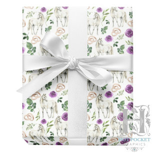 Horses and Purple Roses Wedding Wrapping Paper