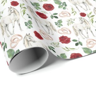 Horses and Red Roses Wedding Wrapping Paper