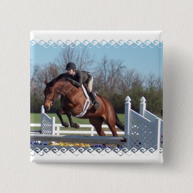 Horses and Show Jumping Square Pin (Front)