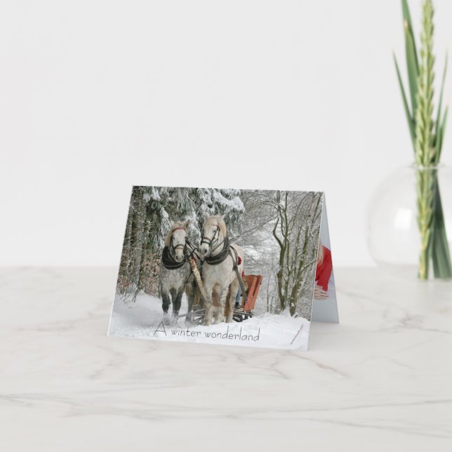 Horses  and sleigh "A winter wonderland" Holiday Card (Front)