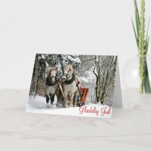 Horses and Sleigh in Winter Danish Christmas Holiday Card