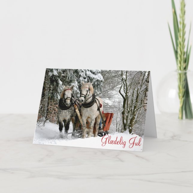 Horses and Sleigh in Winter Danish Christmas Holiday Card (Front)