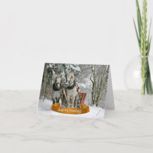 Horses and Sleigh Snowy Christmas Holiday Card