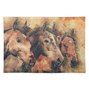 Horses Artistic Watercolor Painting Decorative Placemat