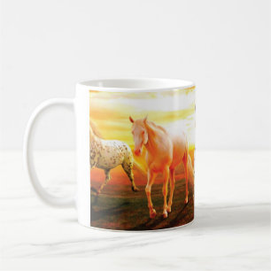 Horses at sunset  coffee mug