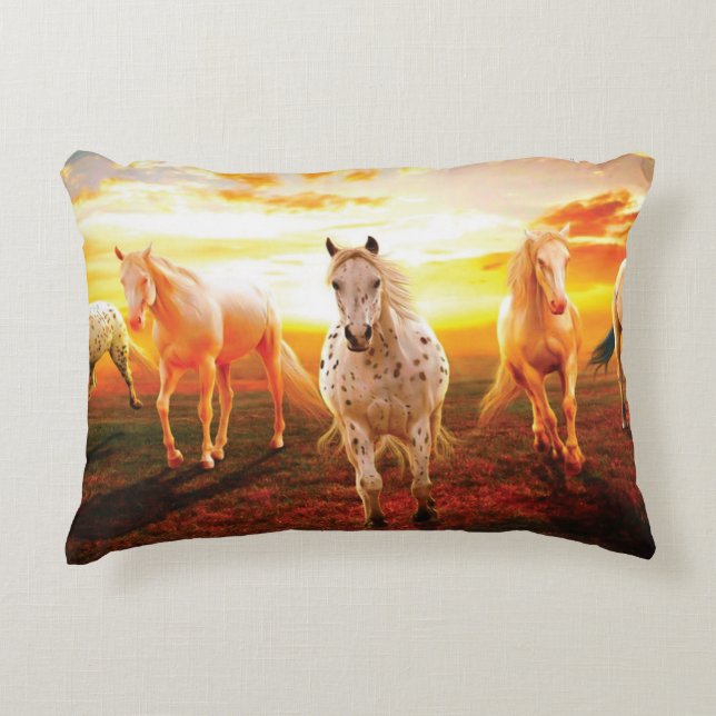 Horses at sunset throw pillow (Front)