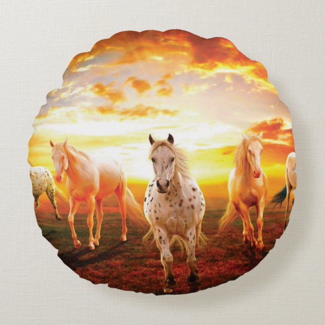 Horses at sunset throw pillow (Front)