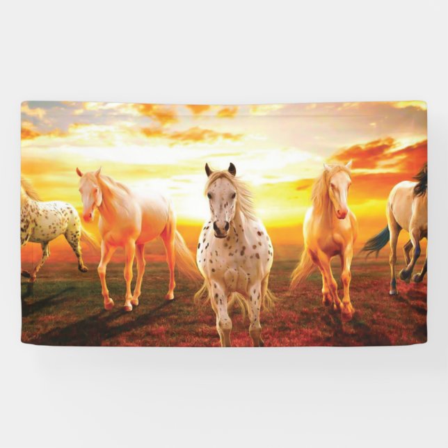 Horses at sunset throw pillow banner (Horizontal)