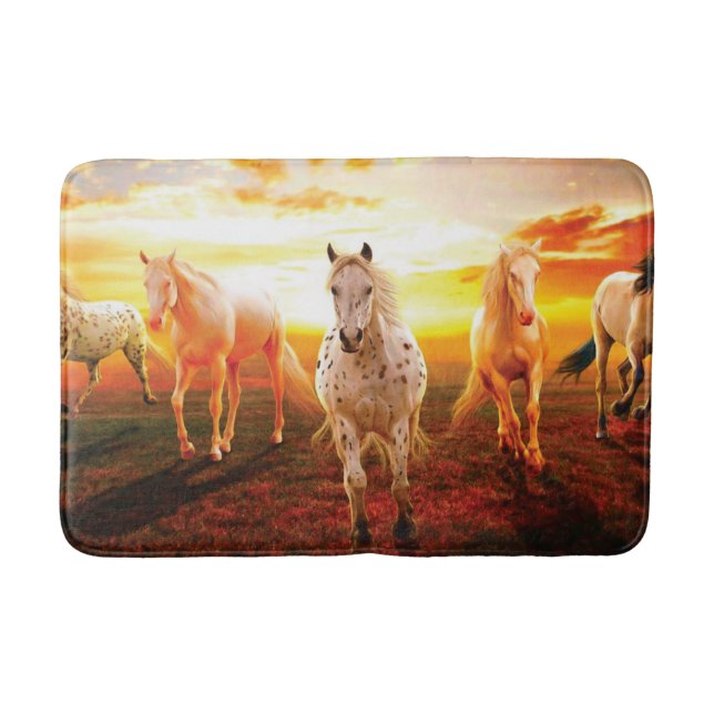 Horses at sunset throw pillow bath mat (Front)