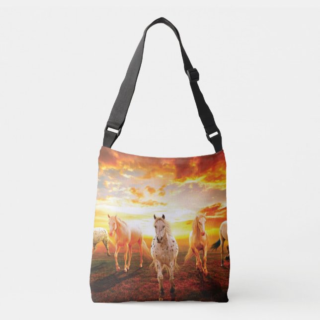 Horses at sunset throw pillow crossbody bag (Front)