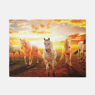 Horses at sunset throw pillow doormat