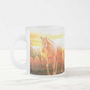 Horses at sunset throw pillow frosted glass coffee mug