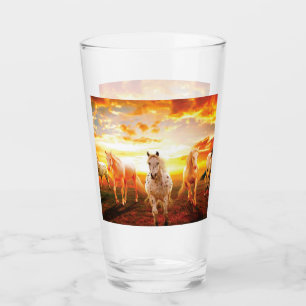 Horses at sunset throw pillow glass