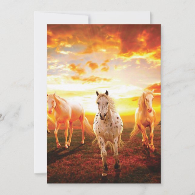 Horses at sunset throw pillow holiday card (Front)