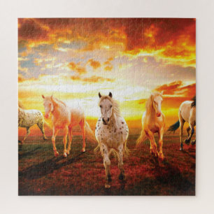 Horses at sunset throw pillow jigsaw puzzle