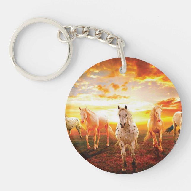 Horses at sunset throw pillow key ring (Front)