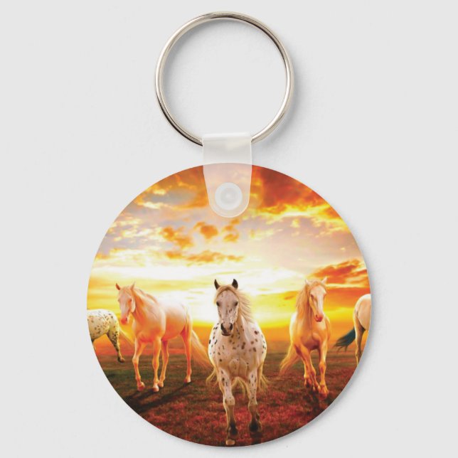 Horses at sunset throw pillow key ring (Front)