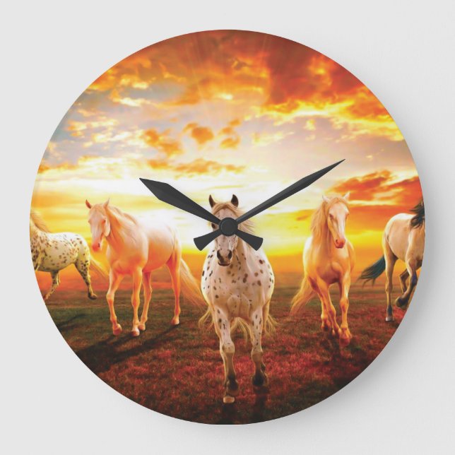 Horses at sunset throw pillow large clock (Front)