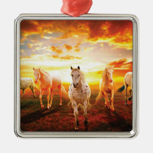 Horses at sunset throw pillow metal tree decoration