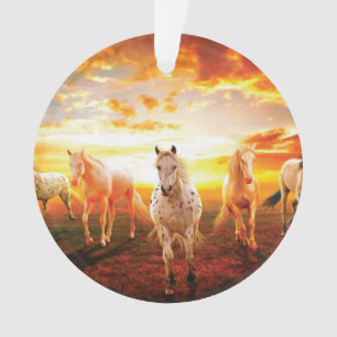 Horses at sunset throw pillow ornament