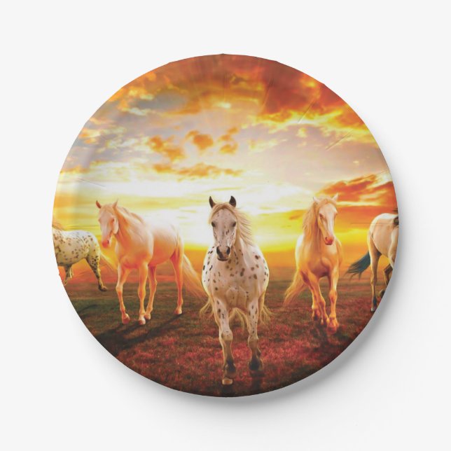 Horses at sunset throw pillow paper plate (Front)
