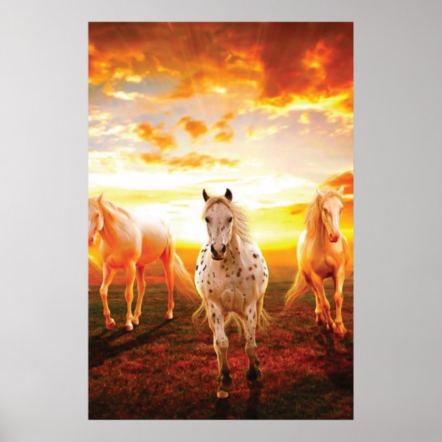 Horses at sunset throw pillow poster (Front)