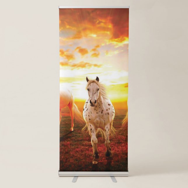 Horses at sunset throw pillow retractable banner (Front)
