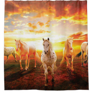 Horses at sunset throw pillow shower curtain