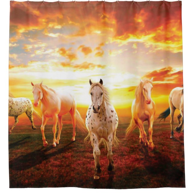 Horses at sunset throw pillow shower curtain (Front)