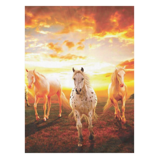 Horses at sunset throw pillow tablecloth (Front)