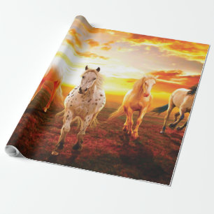 Horses at sunset throw pillow wrapping paper