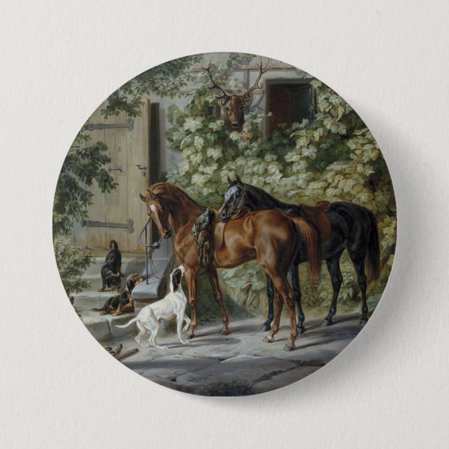 Horses at the Porch (by Albrecht Adam) 7.5 Cm Round Badge (Front)