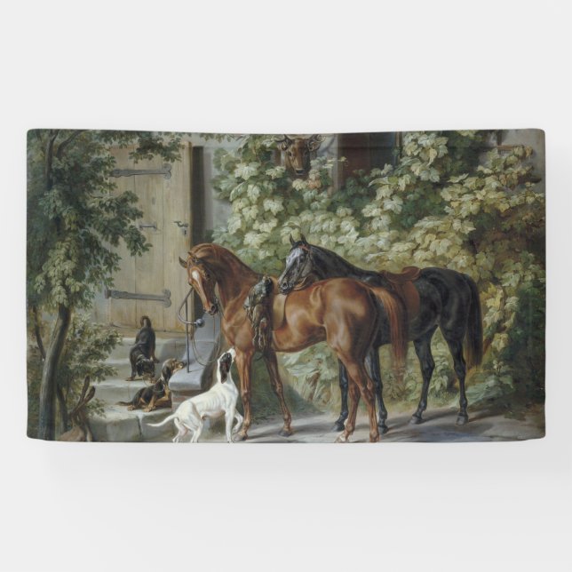 Horses at the Porch (by Albrecht Adam) Banner (Horizontal)