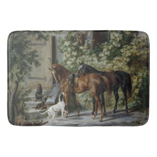 Horses at the Porch (by Albrecht Adam) Bath Mat