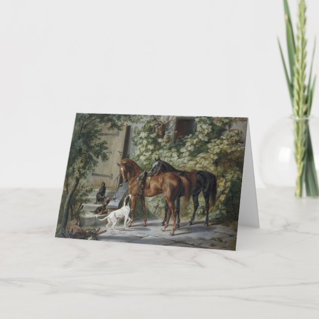 Horses at the Porch (by Albrecht Adam) Card (Front)