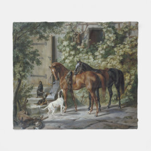 Horses at the Porch (by Albrecht Adam) Fleece Blanket