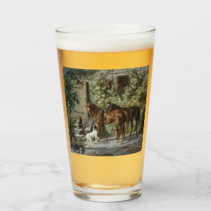 Horses at the Porch (by Albrecht Adam) Glass