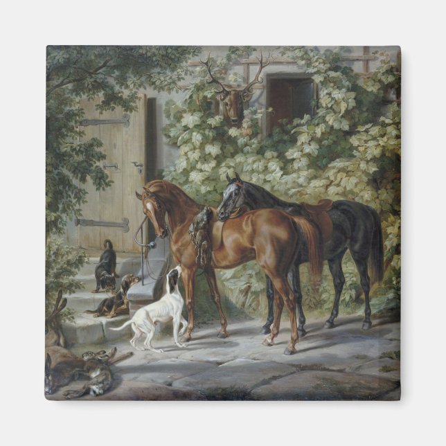 Horses at the Porch (by Albrecht Adam) Magnet (Front)