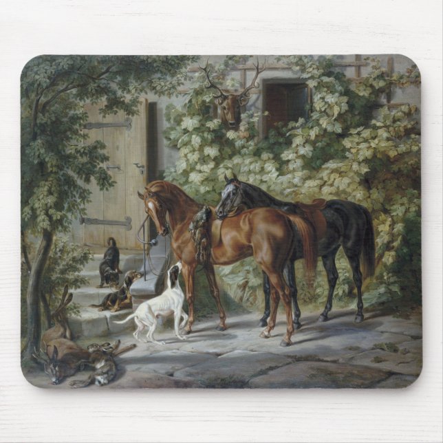 Horses at the Porch (by Albrecht Adam) Mouse Mat (Front)