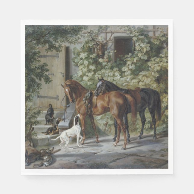 Horses at the Porch (by Albrecht Adam) Napkin (Front)