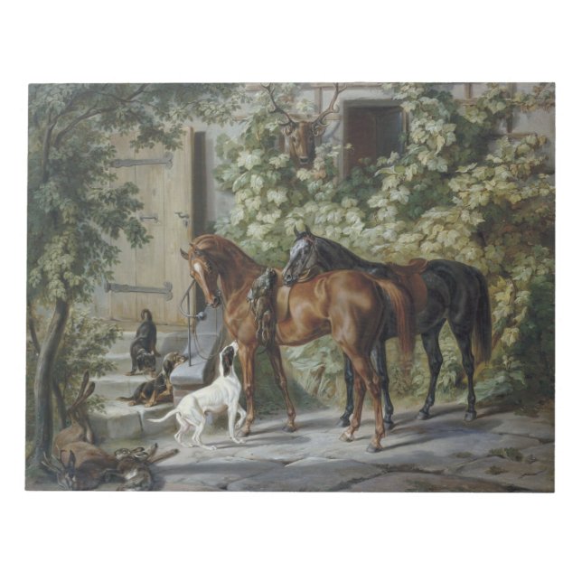 Horses at the Porch (by Albrecht Adam) Notepad (Front)