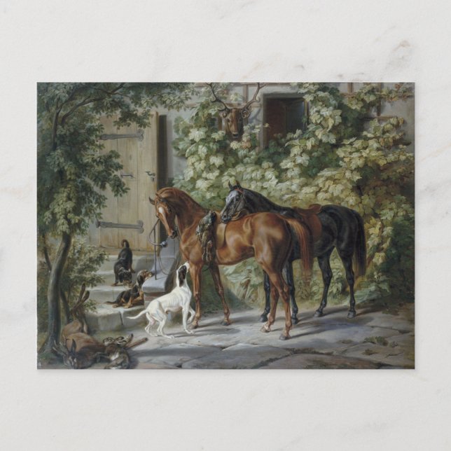 Horses at the Porch (by Albrecht Adam) Postcard (Front)