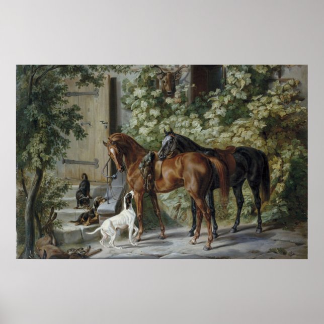 Horses at the Porch (by Albrecht Adam) Poster (Front)