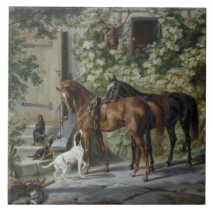 Horses at the Porch (by Albrecht Adam) Tile