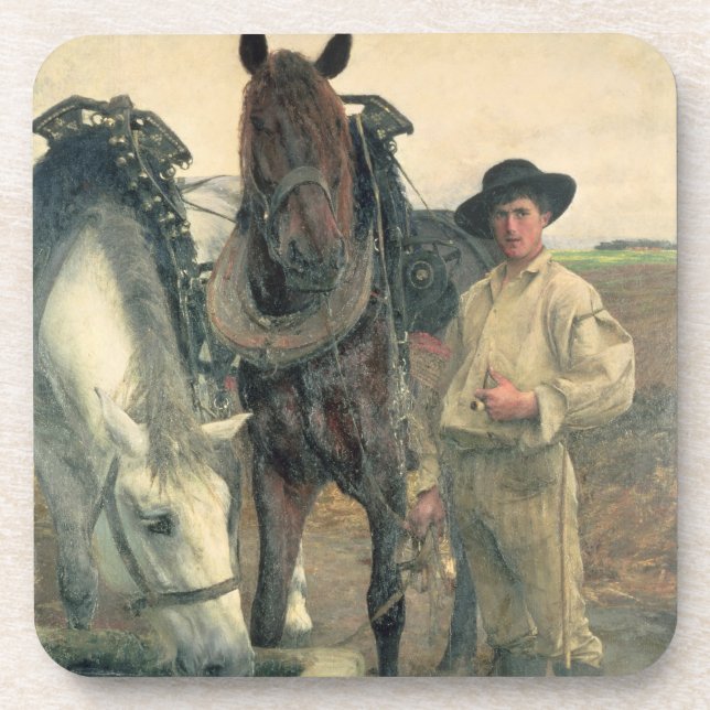 Horses at the Water Trough, 1884 (oil on canvas) Coaster (Front)