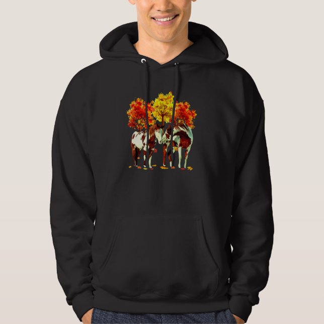 Horses Autumn Field Equestrian Horse Fallen Leaves Hoodie (Front)