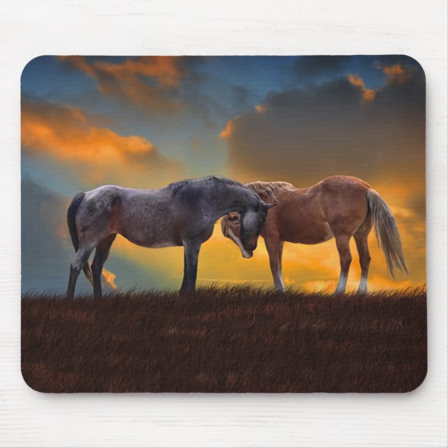 Horses Beautiful Sunset Surreal Fantasy Country Mouse Mat (Front)