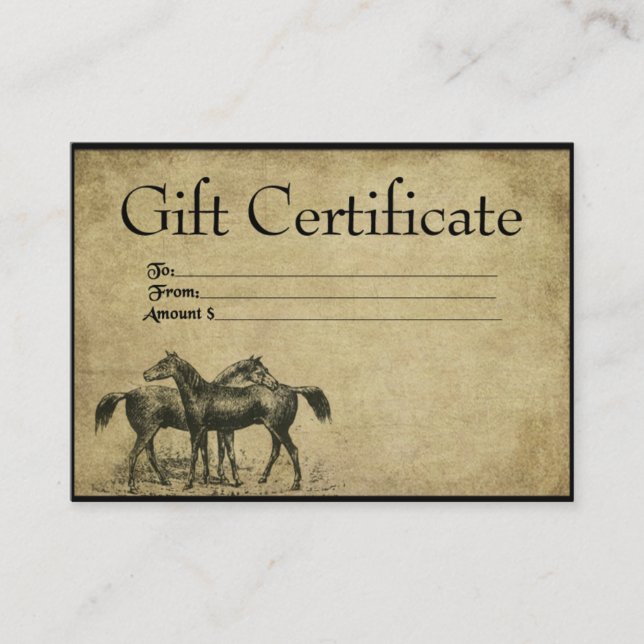 Horses- Between Friends- Prim Gift Certificate Car (Front)