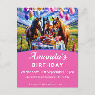 Horses Birthday Party Invitation Postcard