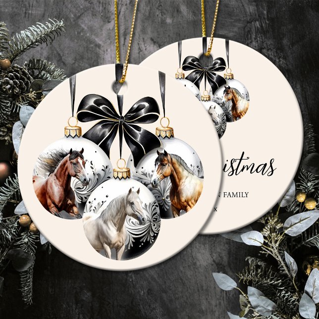 Horses black and gold Christmas Ceramic Tree Decoration (Horses black and gold Christmas Ceramic Ornament)